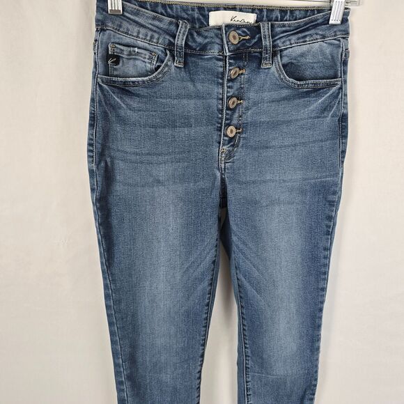 Kancan Jeans Women's 28 Blue Medium Wash Button Fly Rolled Raw Hem Cropped - Picture 2 of 16